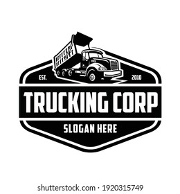 Trucking logo design. Emblem badge concept. vector isolated. Black and white color. Ready made logo template set vector isolated