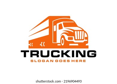 Trucking logo template, logo with truck on white background, monochrome style