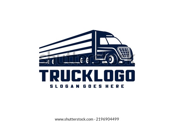 Trucking logo template, logo with truck on white\
background, monochrome\
style