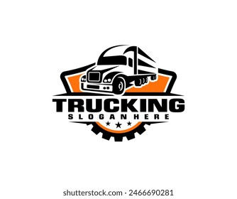 Trucking logo template, Truck silhouette abstract logo template vector suitable for cargo logo delivery cargo trucks.