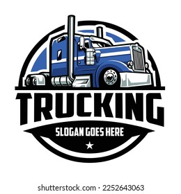 Trucking semi truck, 18 wheeler circle emblem logo. Best for trucking and freight related industry