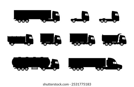 Trucking silhouette vector illustration. Suitable for shipping delivery and cargo express transportation.