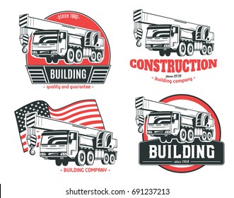 Truck-mounted crane. Set of vector logos.