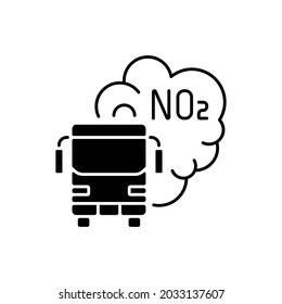 Trucks and buses black linear icon. Main source of nitrogen dioxide resulting from combustion of fossil fuels. Outline symbol on white space. Vector isolated illustration