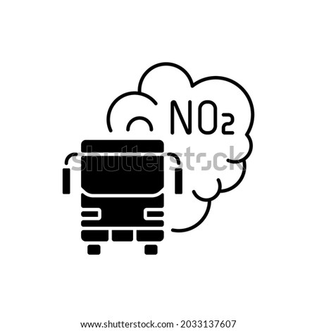 Trucks and buses black linear icon. Main source of nitrogen dioxide resulting from combustion of fossil fuels. Outline symbol on white space. Vector isolated illustration