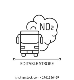 Trucks and buses linear icon. Main source of nitrogen dioxide resulting from combustion of fuels. Thin line customizable illustration. Contour symbol. Vector isolated outline drawing. Editable stroke