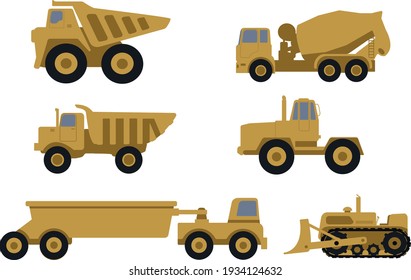 Trucks and construction equipment. Vector illustration.