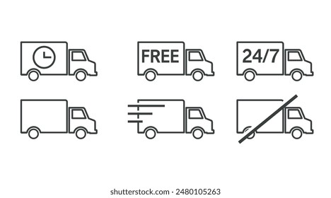 Trucks and delivery icon set. Vector isolated editable flat illustration set