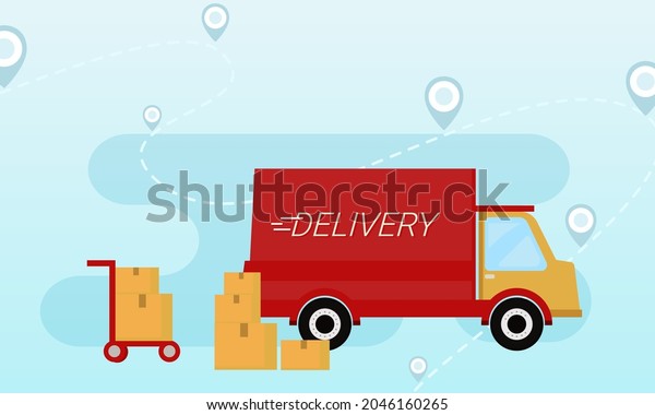 Trucks\
and delivery point abstract concept\
illustration.