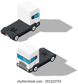 Trucks detailed isometric icons set vector graphic illustration