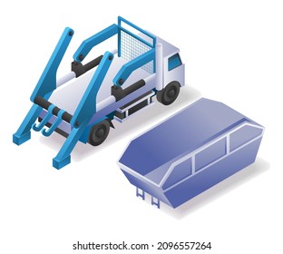 Trucks and dumpsters in isometric illustration svg