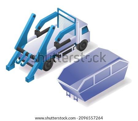 Trucks and dumpsters in isometric illustration