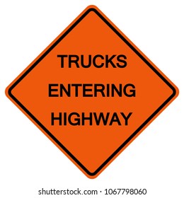Trucks Entering Highway Traffic Road Sign ,Vector Illustration, Isolate On White Background Icon .EPS10