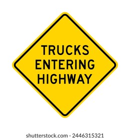 Trucks entering highway warning road sign isolated on white background
