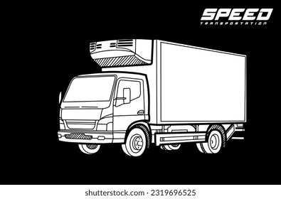 Trucks Hand Drawn. Truck Trailer. black and white illustration.Tipper truck. Vector artistic pen and ink sketch drawing illustration of Truck