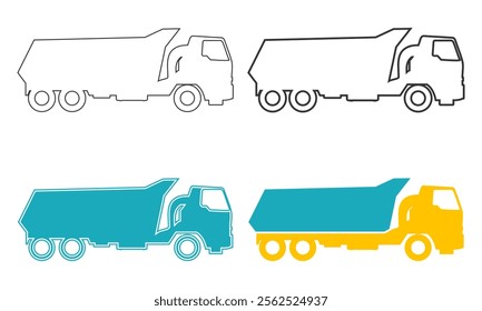 Trucks icon set. Commercial vehicle for cargo transportation. Side view of delivery transport