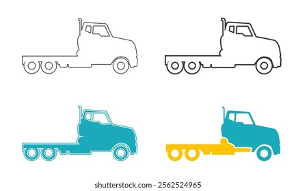 Trucks icon set. Commercial vehicle for cargo transportation. Side view of delivery transport