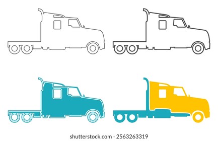 Trucks icon set. Commercial vehicle for cargo transportation. Side view of delivery transport