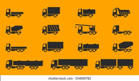 Trucks icon set. Side view collection