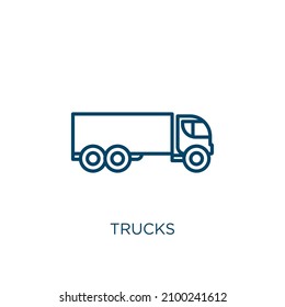 trucks icon. Thin linear trucks outline icon isolated on white background. Line vector trucks sign, symbol for web and mobile
