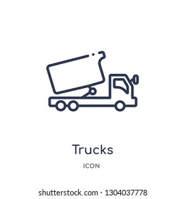 trucks icon from transport outline collection. Thin line trucks icon isolated on white background.