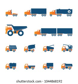 Trucks icons set. Vector silhouettes of vehicles
