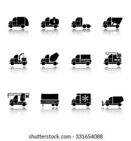 Trucks icons set. Vector silhouettes of vehicles