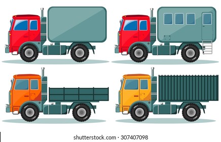 Trucks icons set. Vector of vehicles.Trucks with different types of bodies