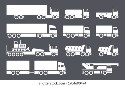 Iconos vectoriales de camiones establecidos en estilo plano.