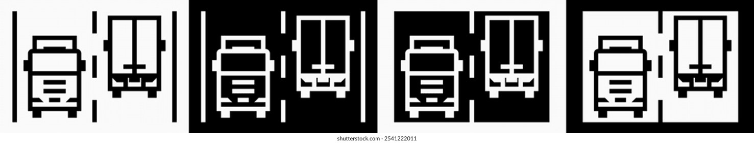 Trucks on Road Icons: vector illustration of trucks on road icons with black and white background