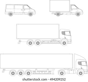 Trucks Outline Set: Van, Truck And Semi-trailer