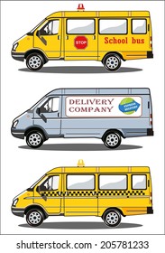 Trucks school bus, delivery company, taxi