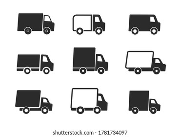 Trucks set. Delivery service icons. Express delivery. Vector black icon.