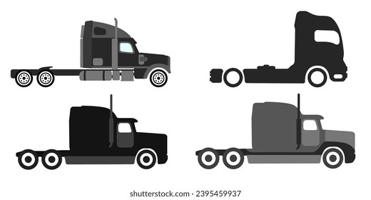 Trucks set of vector icons. Transport company logo. The head of a truck without a trailer. Set of modern trucks vector. Vector illustration.