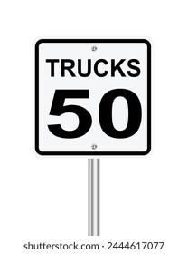 Trucks speed limits 50 traffic sign on white background