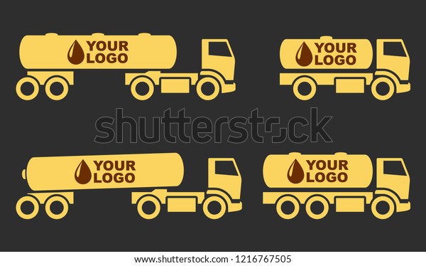 Trucks with tanks icon set with oil drop\
logo. Vector\
illustration.