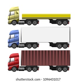 Trucks and trailers on a white background. Delivery and shipping cargo trucks. For infographics or design