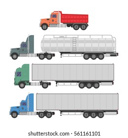 Trucks and trailers on a white background. Vector illustration