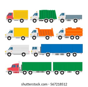 trucks trailers and service transport set in flat style