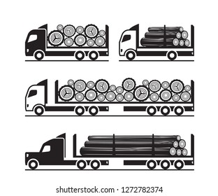 Trucks for  transport of wooden logs - vector illustration