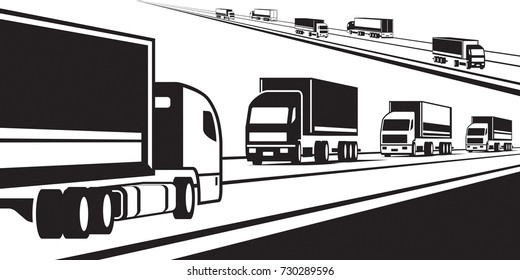 Trucks transporting goods on the road - vector illustration