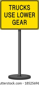 Trucks use lower gear warning sign isolated on white background illustration