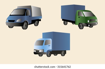 Trucks vector image design set for your illustration, decoration,  labels, posters, stickers and other printing needs.  