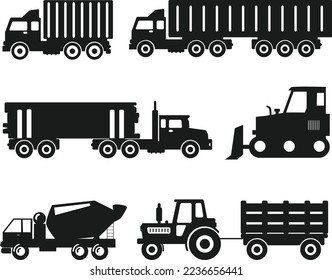Trucks Vehicle's isolated vector Silhouette