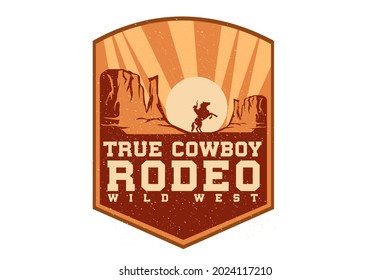 true cowboy silhouette retro vintage illustration