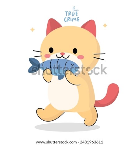 The true crime cat holding a fish illustration vector