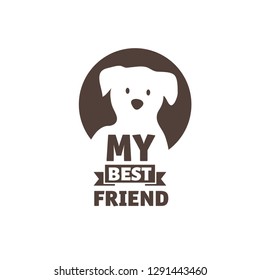True Dog Friend logo design template. Graphic sitting puppy logotype. Modern animal badge for veterinary clinic, pet food