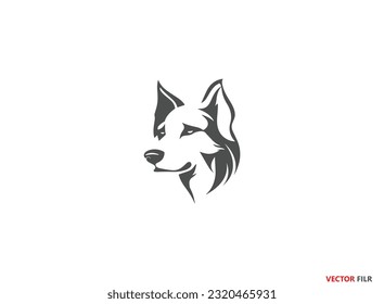 True Dog Friend logo design template. Graphic sitting puppy logotype, sign and symbol. Pet silhouette label illustration isolated on background. Modern animal badge for veterinary clinic, pet food