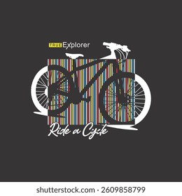 TRUE EXPLORER CYCLE RIDING - MODERN AND STYLISH TYPOGRAPHY DESIGN, VECTOR PRINT T-SHIRT, GRAPHIC VECTOR DESIGN, URBAN STYLE, STREET WEAR FASHION ILLUSTRATION, 