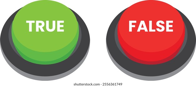 True false button icon set. True green button icon. False red button icon. Simple flat style